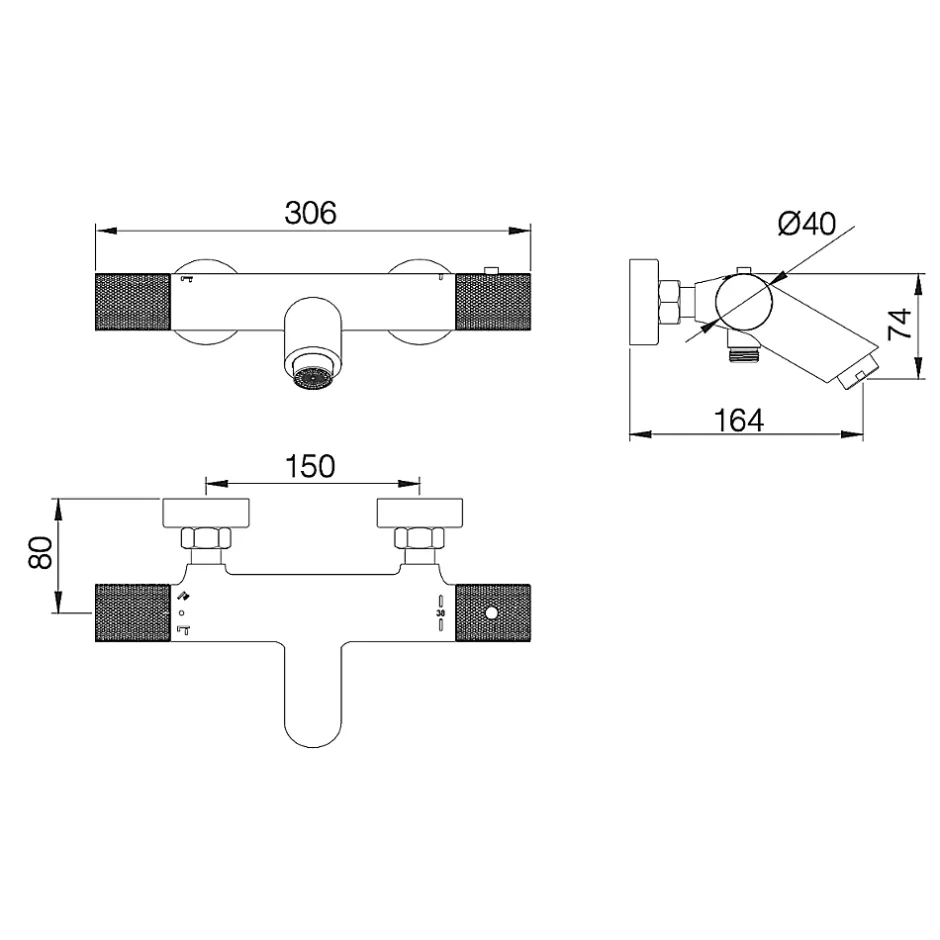 Imex Mitigeur Bain/Douche Anti-Calcaire Thermostatique Or Brossé LINE BTD038-4OC* Robinet De Baignoire