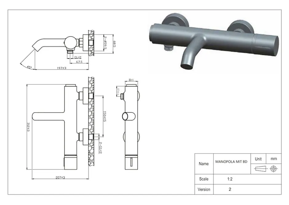 Essebagno Mitigeur bain-douche cuivre et marbre blanc Manopola