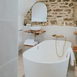 Essebagno Mitigeur bain-douche mécanique, doré et marbre blanc, Manopola* Robinet De Baignoire