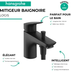 Hansgrohe Mitigeur bain/douche mécanique Logis C2 noir mat