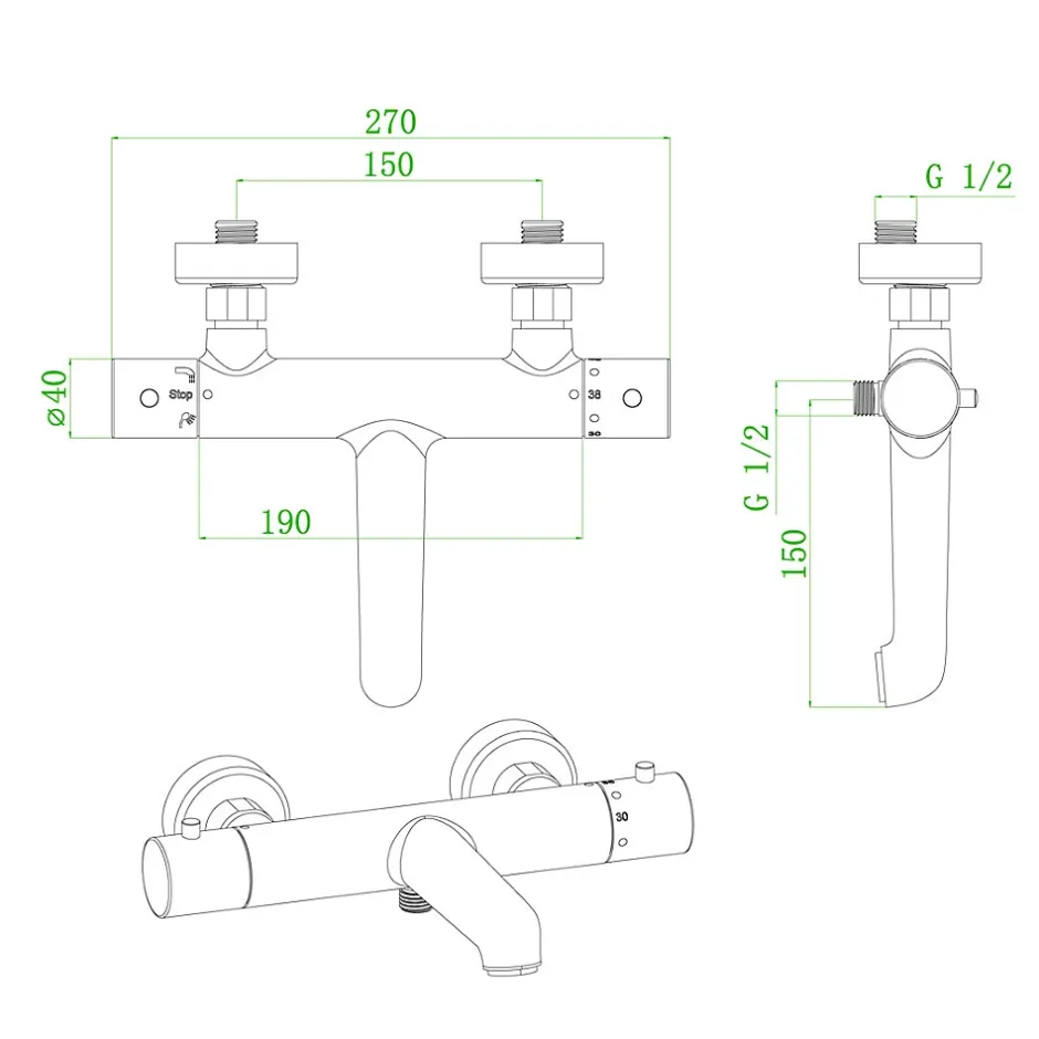 Essebagno Mitigeur bain-douche thermostatique or brossé Luisa