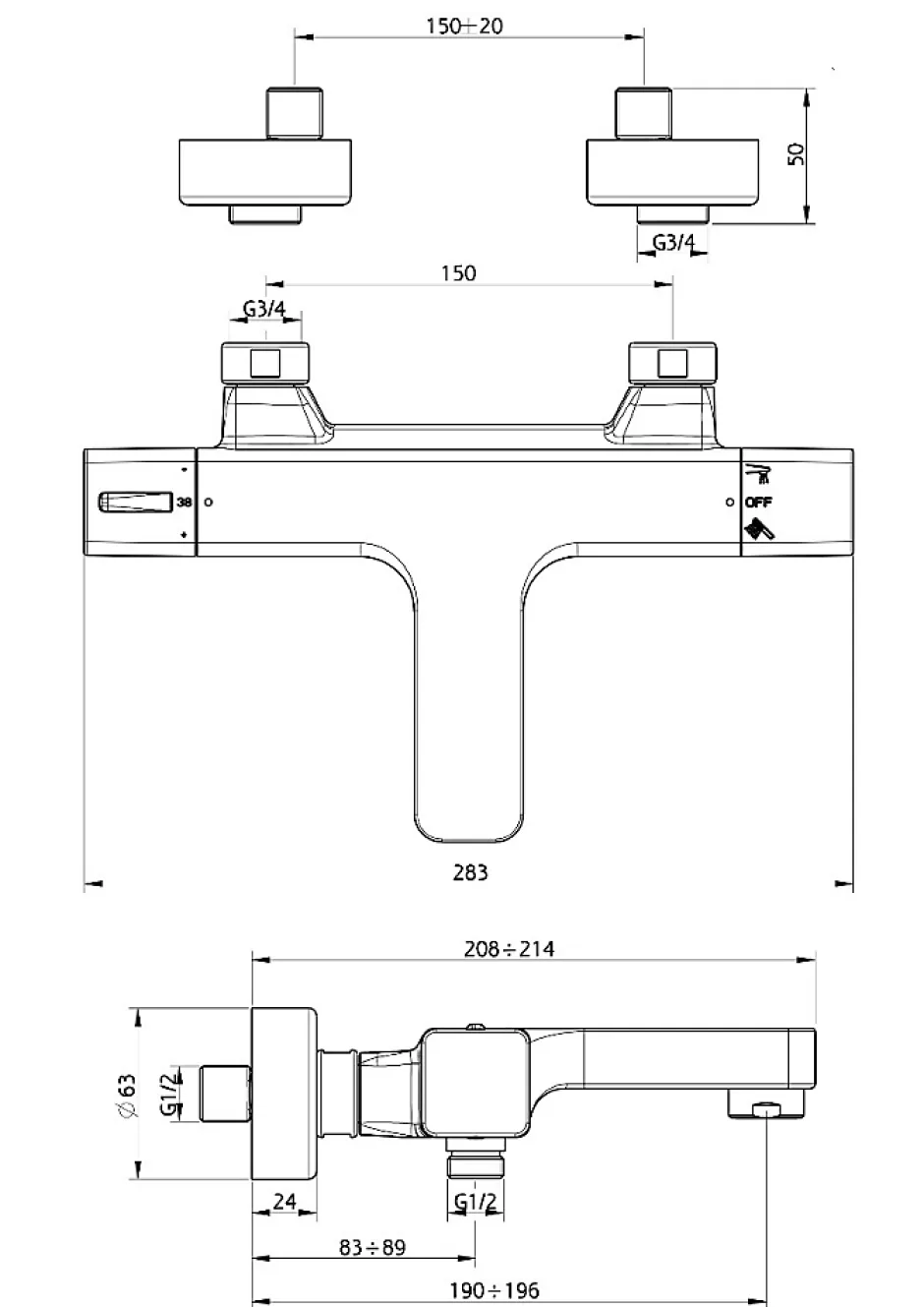 Essebagno Mitigeur bain-douche thermostatique chromé Voluto