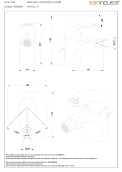 Sanindusa Mitigeur bidet bec orientable Alfa chrome livré avec fixation 2 flexibles 1 vidage