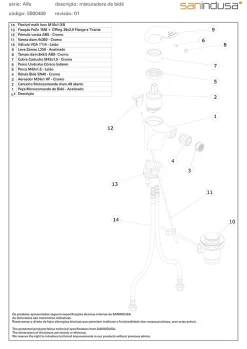 Sanindusa Mitigeur bidet bec orientable Alfa chrome livré avec fixation 2 flexibles 1 vidage