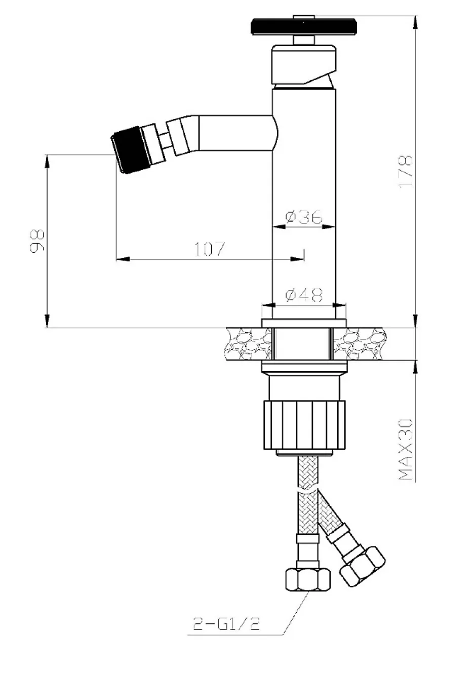 Essebagno Mitigeur bidet cuivre brossé Indus* Robinet De Bidet