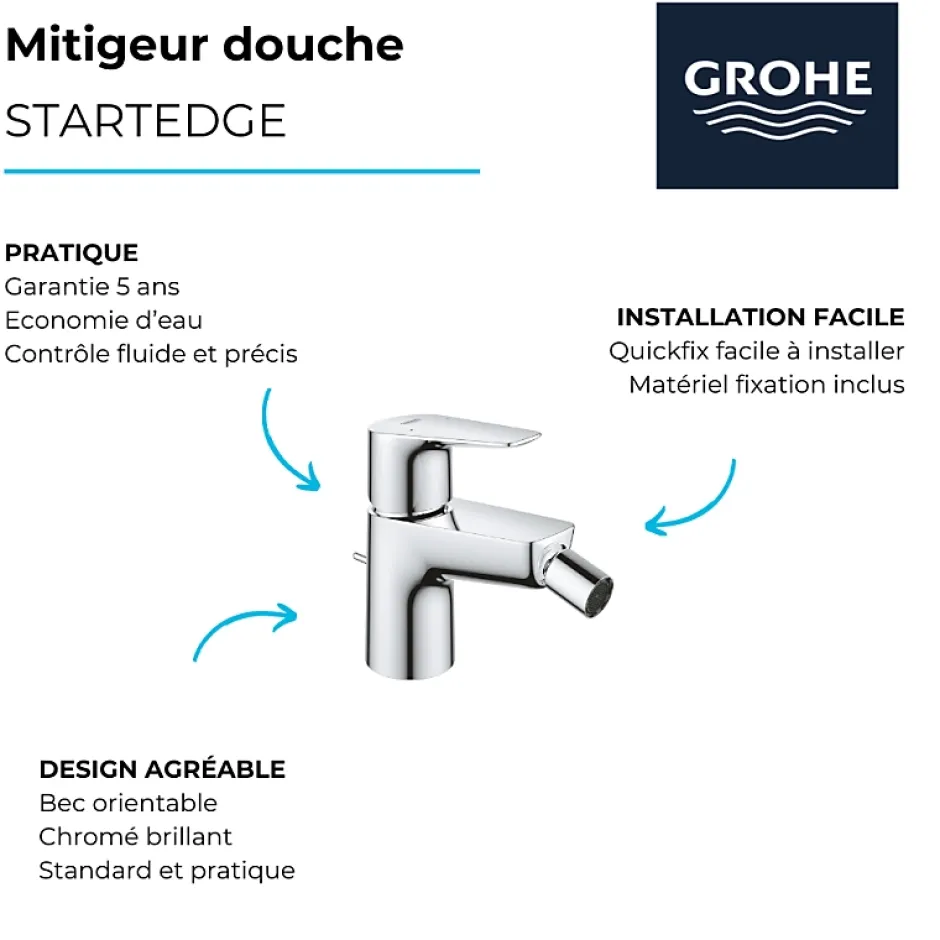 Grohe Mitigeur bidet Quickfix StartEdge + microfibre* Robinet De Bidet