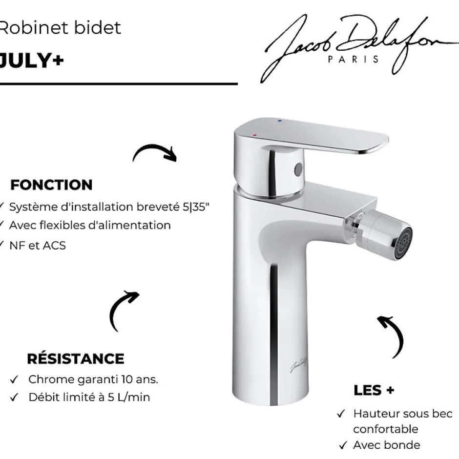 Jacob Delafon Mitigeur bidet July+ chromé* Robinet De Bidet