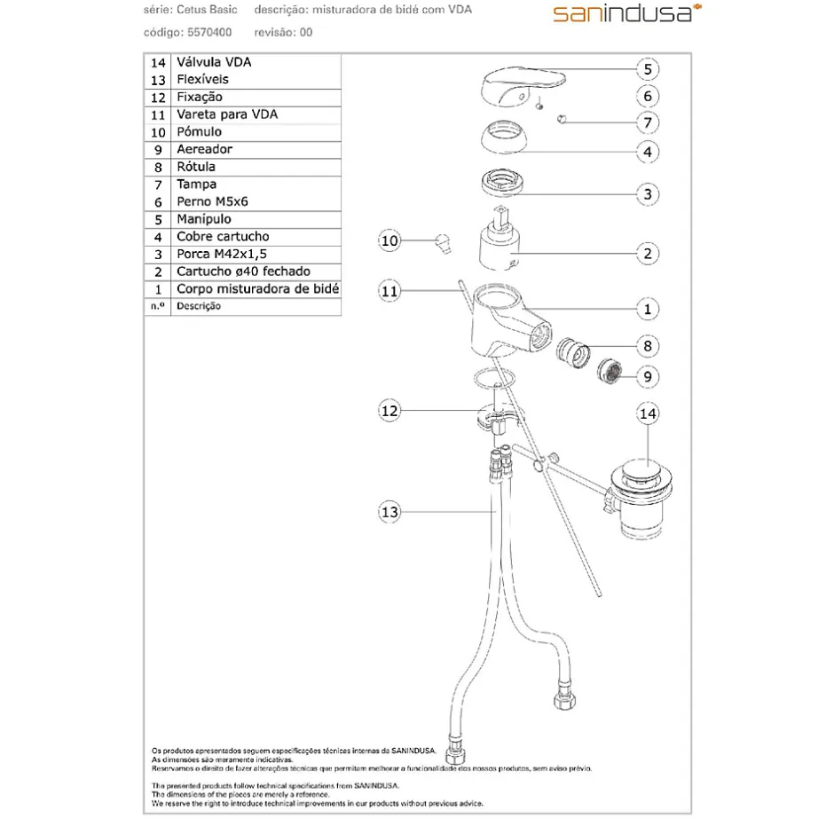 Sanindusa Mitigeur bidet Cetus Basic chromé livré avec 2 flexibles et son vidage à tirette* Robinet De Bidet