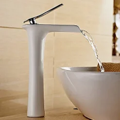 Kroos Mitigeur cascade Blanc pour Lavabo Chromé Design Moderne