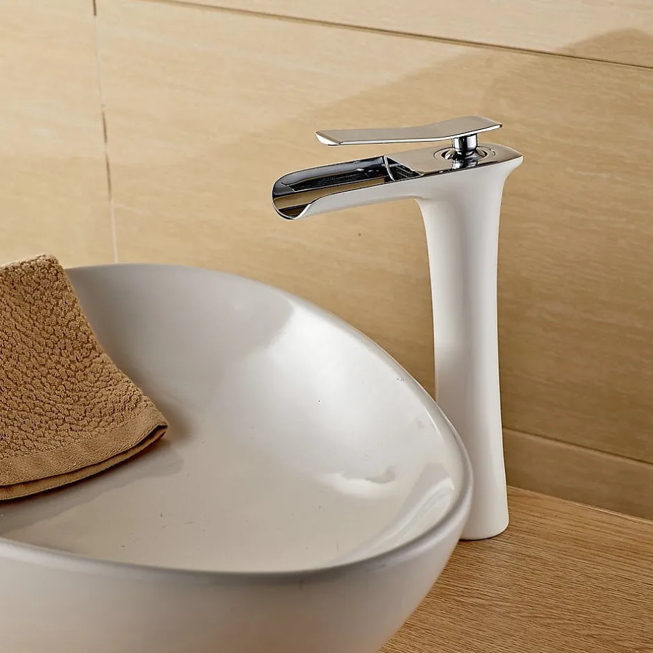 Kroos Mitigeur cascade Blanc pour Lavabo Chromé Design Moderne