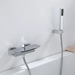 Homelody Mitigeur de Baignoire Cascade Robinet de Douche Mural avec Douchette à Mains Laiton Set de douche en Laiton Chromé