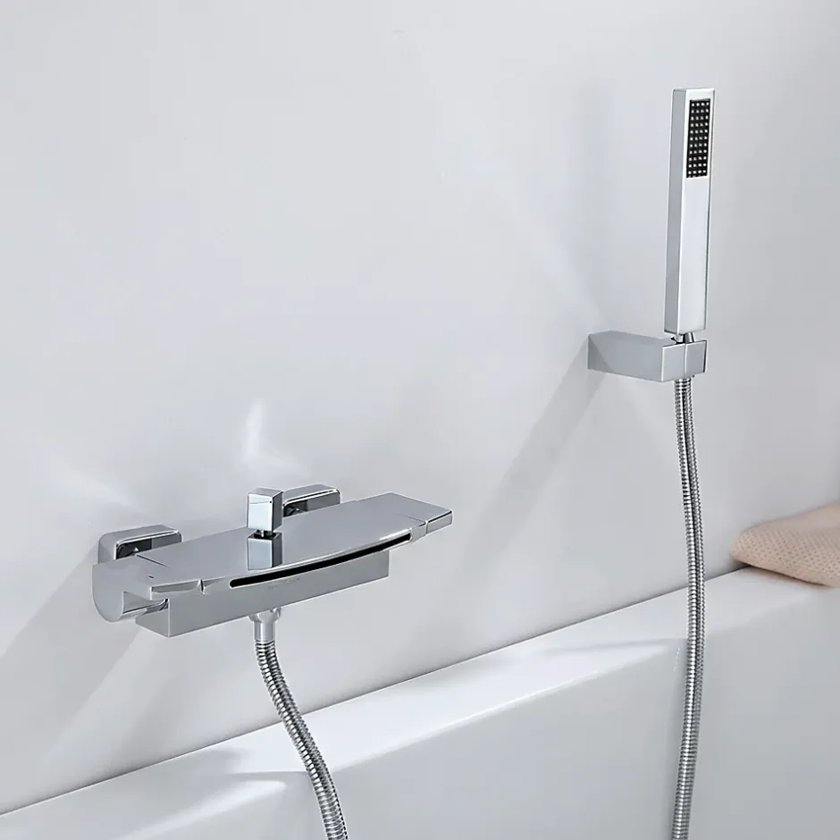 Homelody Mitigeur de Baignoire Cascade Robinet de Douche Mural avec Douchette à Mains Laiton Set de douche en Laiton Chromé