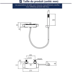 Homelody Mitigeur de Baignoire Cascade Robinet de Douche Mural avec Douchette à Mains Laiton Set de douche en Laiton Chromé