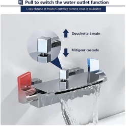 Homelody Mitigeur de Baignoire Cascade Robinet de Douche Mural avec Douchette à Mains Laiton Set de douche en Laiton Chromé