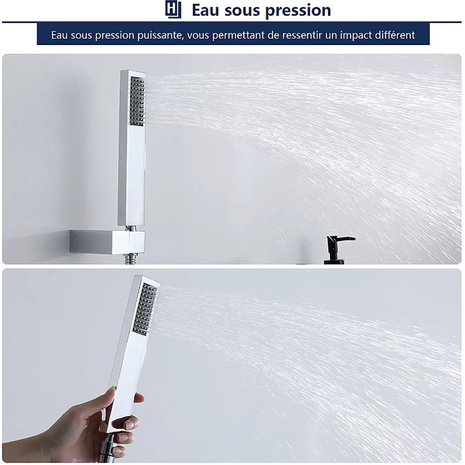 Homelody Mitigeur de Baignoire Cascade Robinet de Douche Mural avec Douchette à Mains Laiton Set de douche en Laiton Chromé