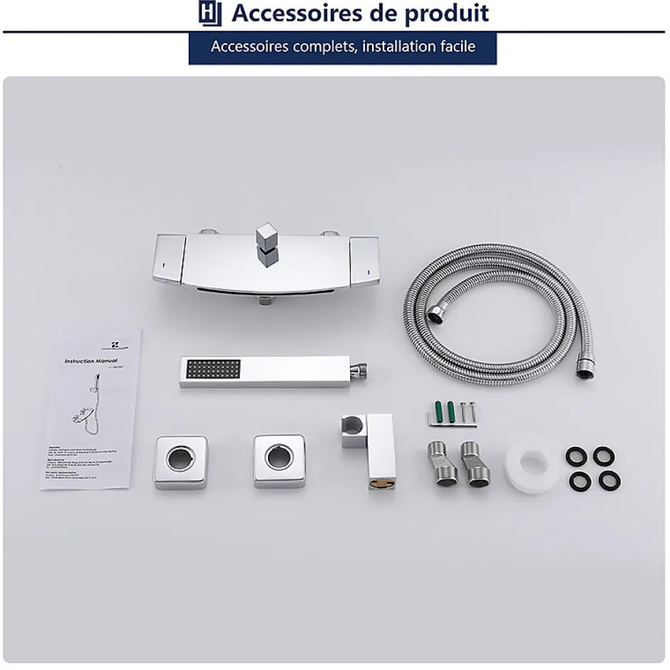 Homelody Mitigeur de Baignoire Cascade Robinet de Douche Mural avec Douchette à Mains Laiton Set de douche en Laiton Chromé
