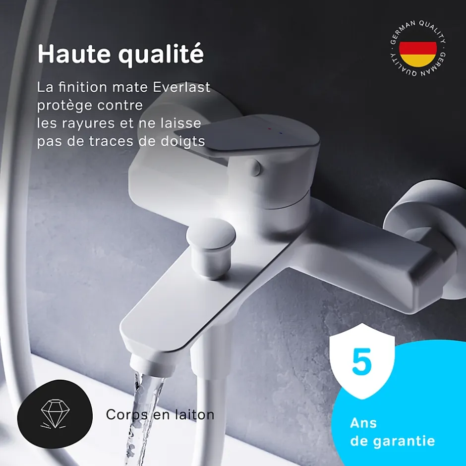 Am.Pm Europe Mitigeur de baignoire mécanique Robinet de baignoire, mitigeur salle de bain, Blanc FTA10033 Hit AM.PM