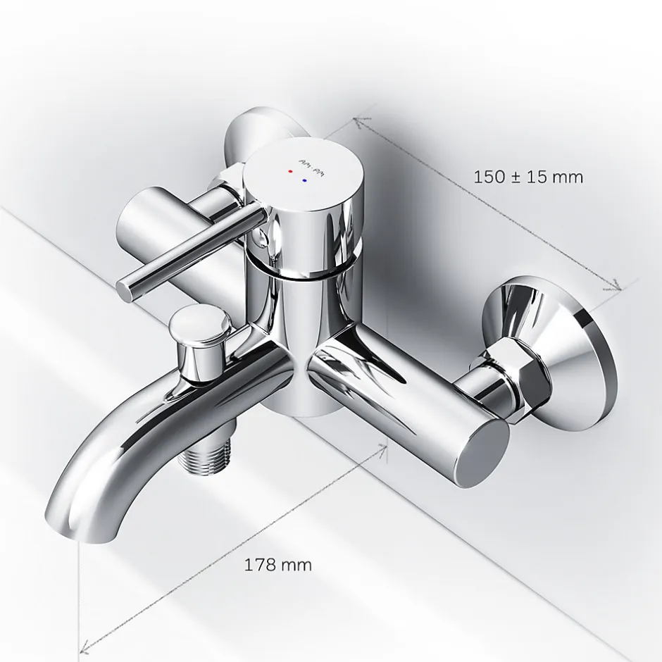 Am.Pm Europe Mitigeur de baignoire mécanique Robinet de baignoire, mitigeur salle de bain, Chromé, FPA10000 Spike AM.PM