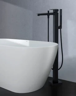 Duravit Mitigeur de baignoire monocommande sur pied avec bec et douchette + flexible - Noir mat - 13,5x31,5x94cm - Manhattan* Robinet De Baignoire