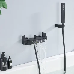 Homelody Mitigeur de Baignoire Mural avec Bec Cascade et Douchette a Main Flexible 1 5 m Laiton Noir Mat* Robinet De Baignoire