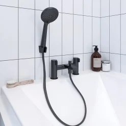 GoodHome Mitigeur de baignoire noir avec douchette Cavally