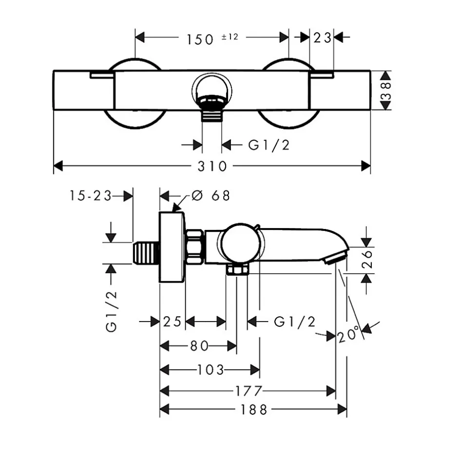 Hansgrohe Mitigeur de baignoire thermostatique chromé Ecostat Life