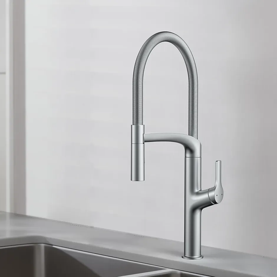 GoodHome Mitigeur de cuisine avec douchette effet inox Arbane