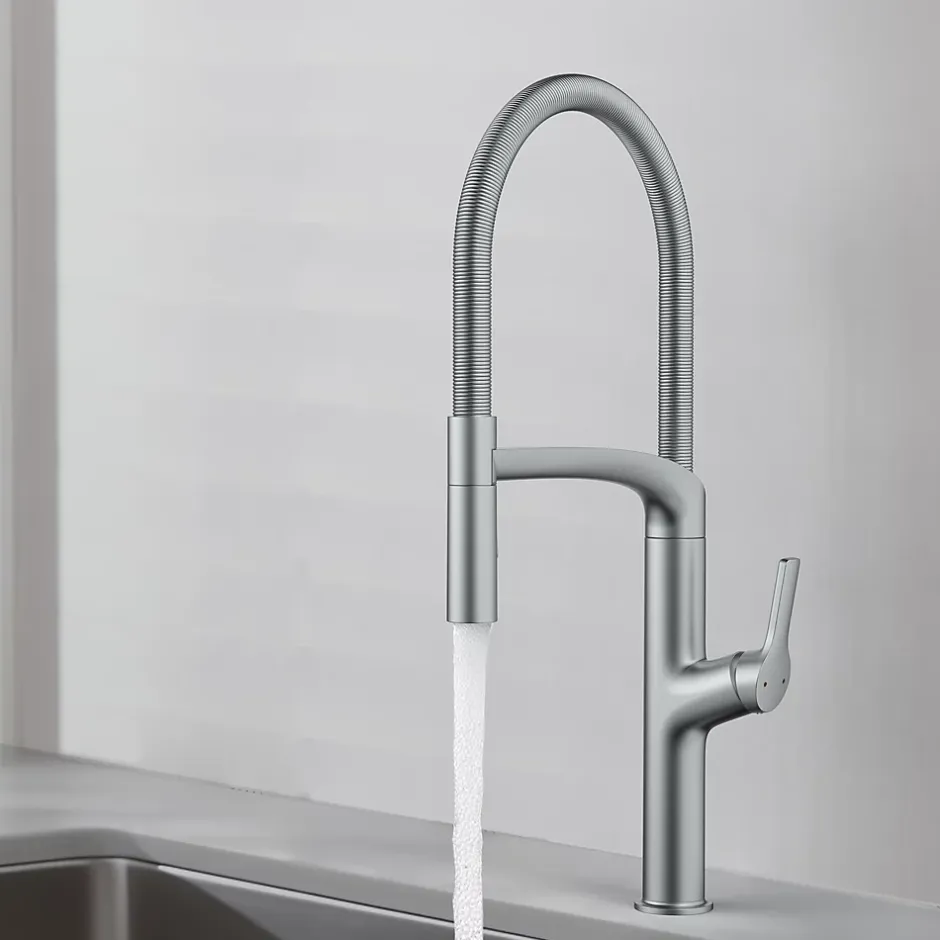 GoodHome Mitigeur de cuisine avec douchette effet inox Arbane