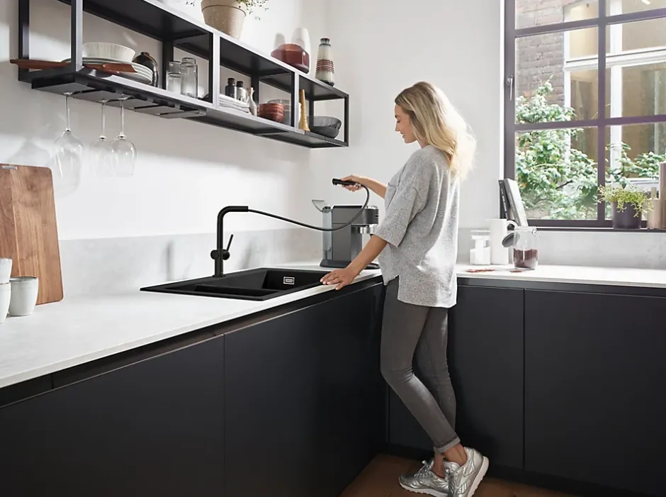 Hansgrohe Mitigeur de cuisine avec douchette noir mat Talis M 54 bec droit