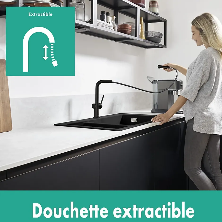 Hansgrohe Mitigeur de cuisine avec douchette noir mat Talis M 54 bec droit