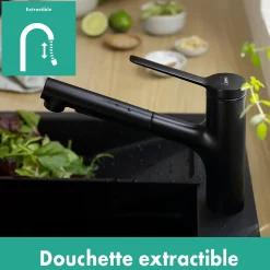 Hansgrohe Mitigeur de cuisine avec douchette noir mat Zesis M33 H. 219mm* Evier Et Robinet De Buanderie