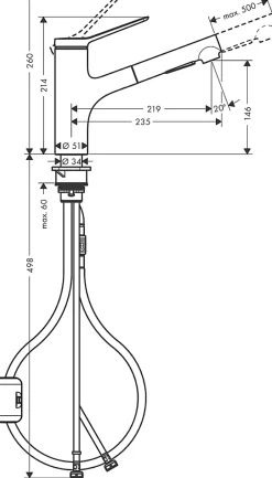 Hansgrohe Mitigeur de cuisine avec douchette extractible chromé Zesis M33 H. 219mm* Evier Et Robinet De Buanderie