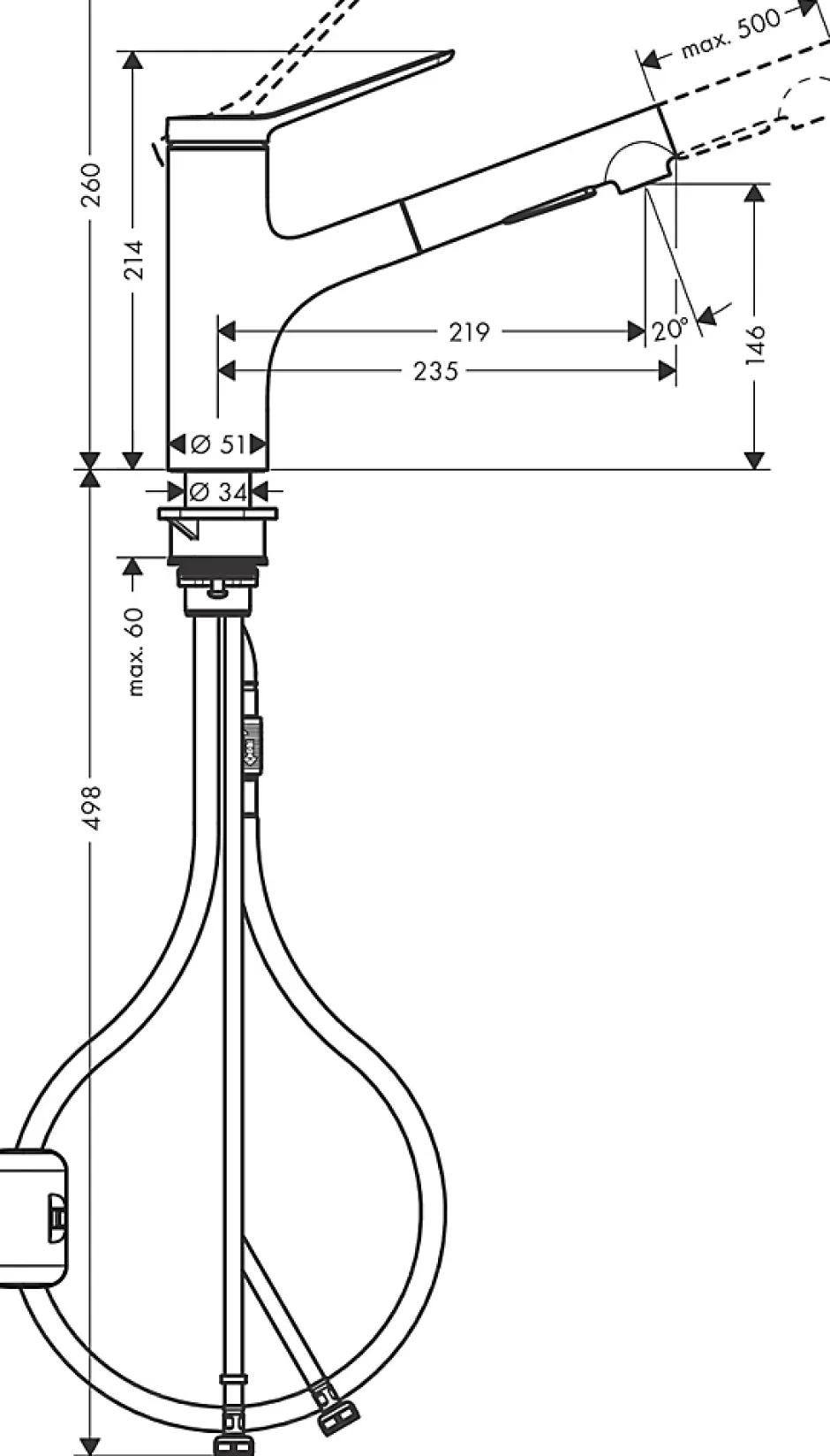 Hansgrohe Mitigeur de cuisine avec douchette extractible chromé Zesis M33 H. 219mm* Evier Et Robinet De Buanderie