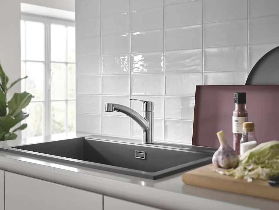 Grohe Mitigeur de cuisine bec bas avec douchette Start nickel* Evier Et Robinet De Buanderie