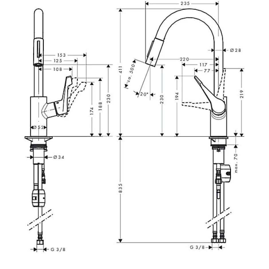 Hansgrohe Mitigeur de cuisine chromé avec douchette Cento XL* Evier Et Robinet De Buanderie