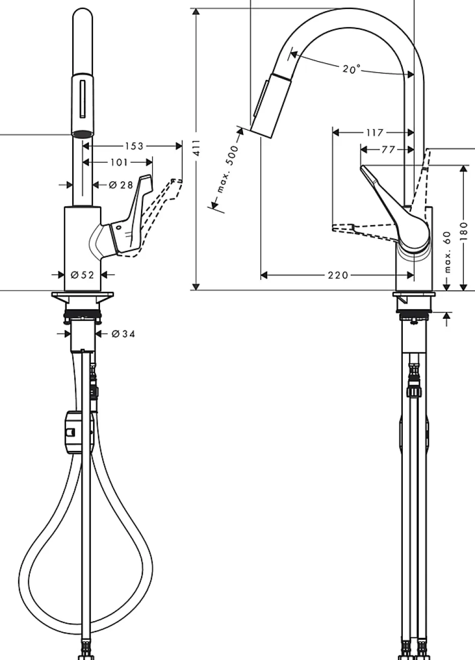 Hansgrohe Mitigeur de cuisine chromé avec douchette Cento XL* Evier Et Robinet De Buanderie
