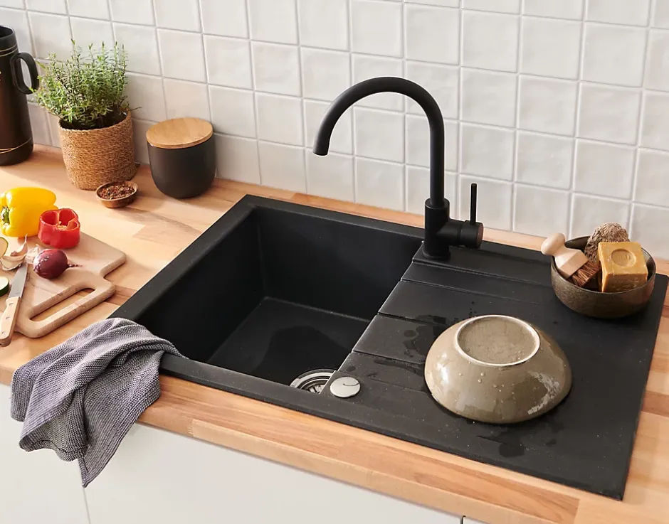 Cooke & Lewis Mitigeur de cuisine haut en laiton noir H.33,5 cm, Katiki* Evier Et Robinet De Buanderie