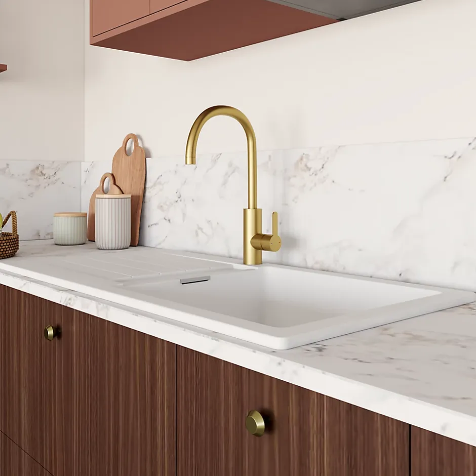 GoodHome Mitigeur de cuisine laiton doré brossé Zanthe