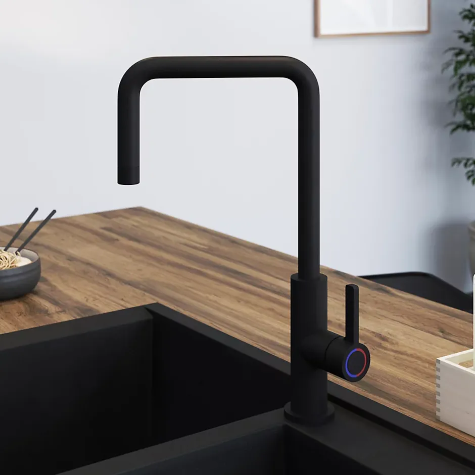 GoodHome Mitigeur de cuisine noir mat Kamut* Evier Et Robinet De Buanderie