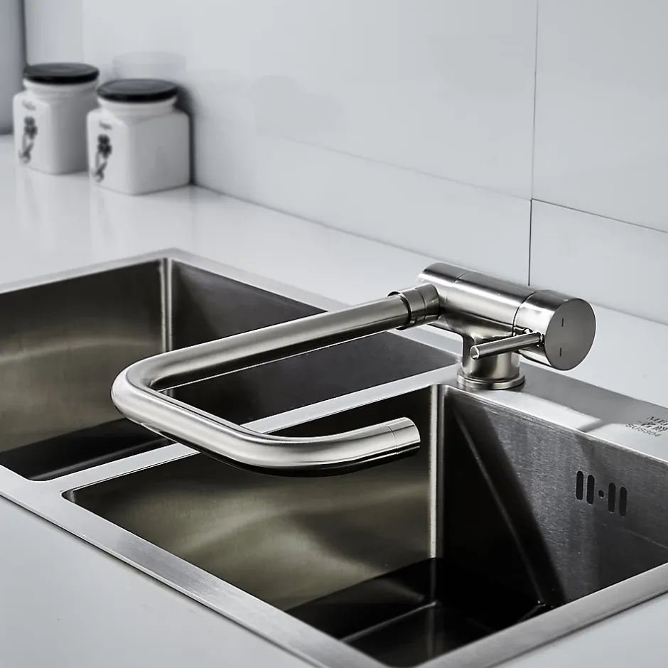 GoodHome Mitigeur de cuisine rabattable nickel brossé Deltana