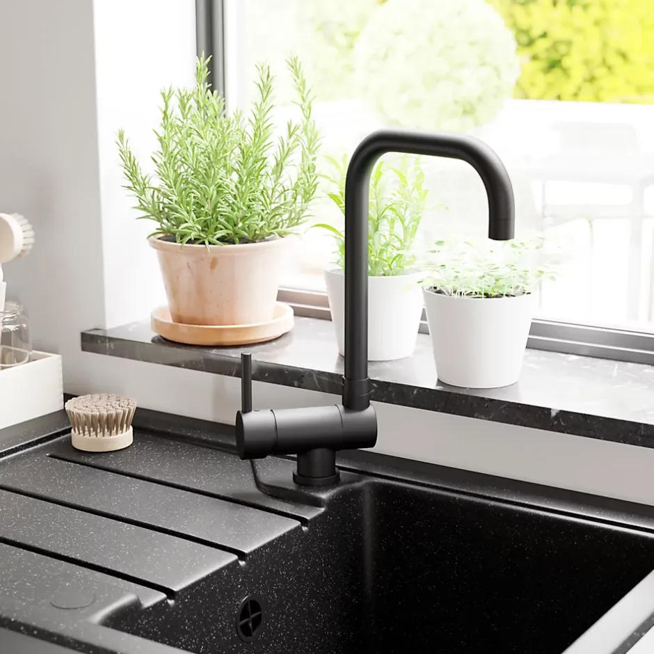 GoodHome Mitigeur de cuisine rabattable noir mat Deltana