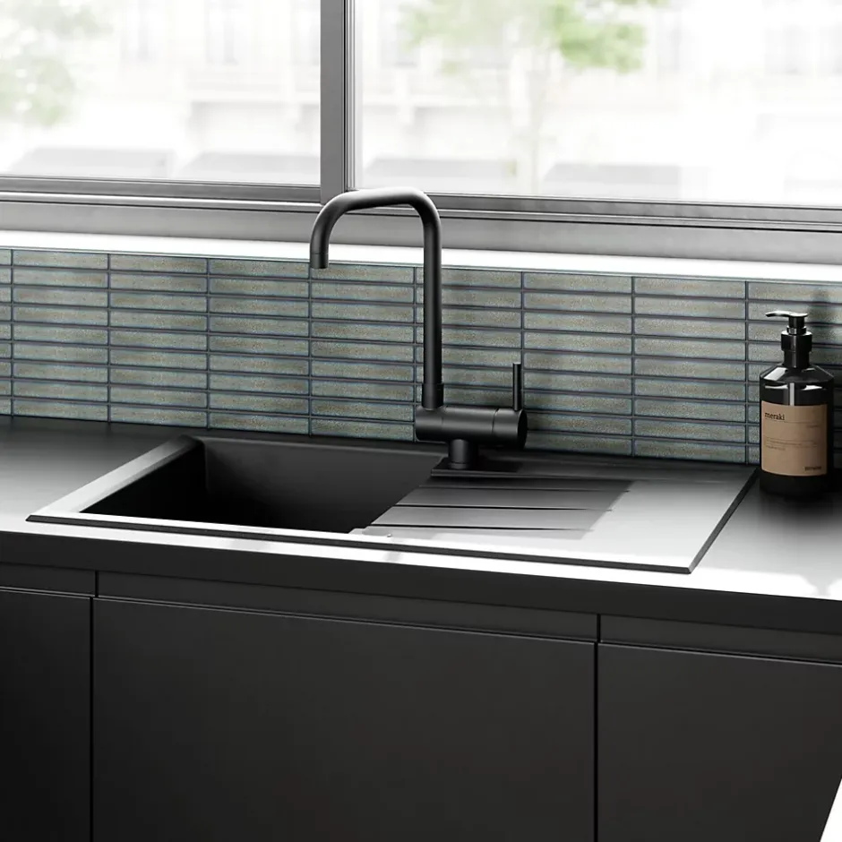 GoodHome Mitigeur de cuisine rabattable noir mat Deltana