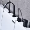 Homelody Mitigeur de Douche et Robinet de Douche Bain-Douche 4 Trous Double Sortie Encastre en Laiton Noir Bec Cascade Pivotant 360