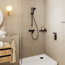 Hansgrohe Mitigeur de douche mécanique noir mat avec douchette, flexible et barre réglable, Vernis Blend* Colonne De Douche Mécanique