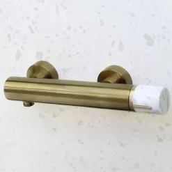 Essebagno Mitigeur de douche mécanique, doré et marbre blanc, Manopola