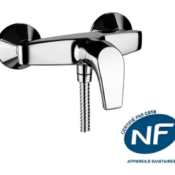 Sanindusa Mitigeur de douche mural contemporain Easy NF chromé livré avec raccords excentrés et rosaces de finition