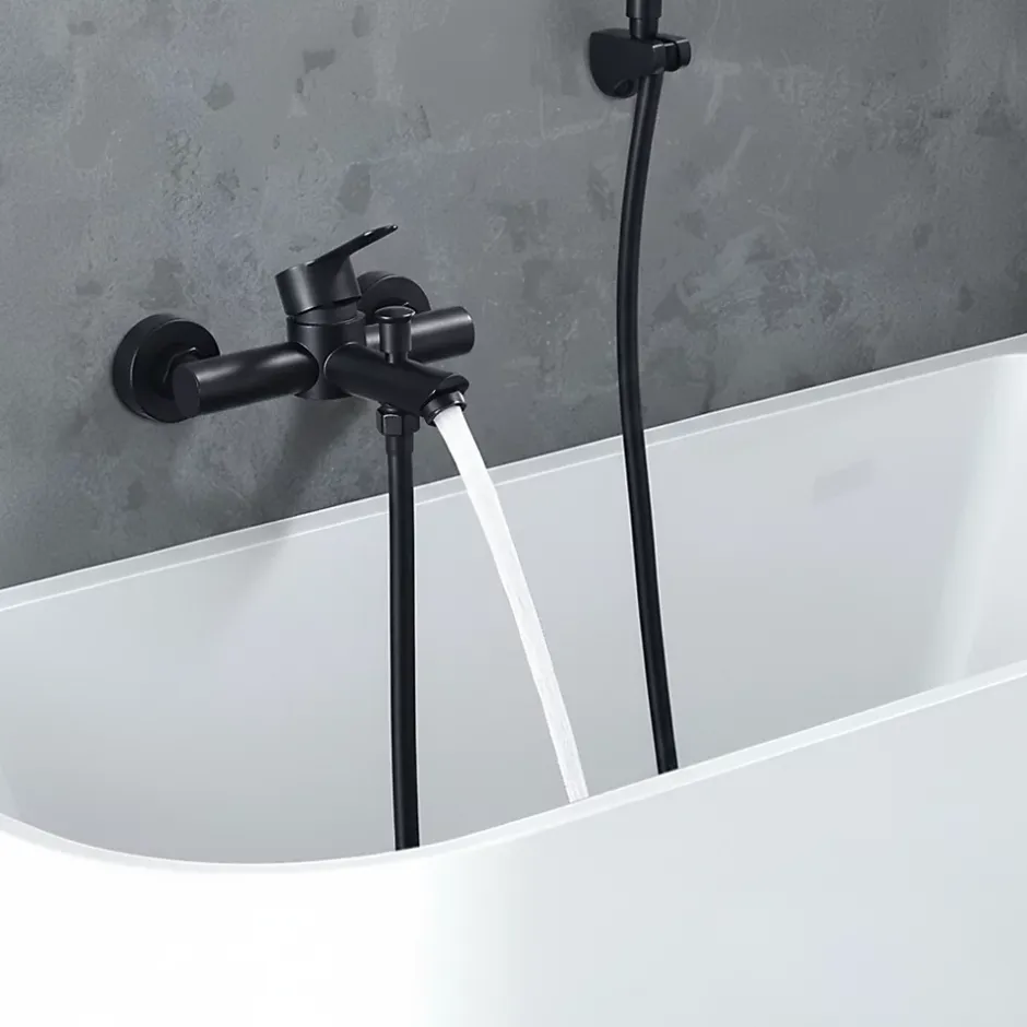 Homelody Mitigeur de Douche Robinet de Baignoire Mecanique Monocommande Double Sortie Mural Acier Inoxydable Noir Pour Baignoire* Robinet De Baignoire