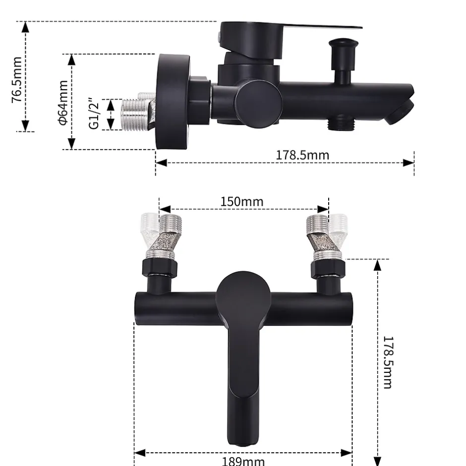 Homelody Mitigeur de Douche Robinet de Baignoire Mecanique Monocommande Double Sortie Mural Acier Inoxydable Noir Pour Baignoire* Robinet De Baignoire
