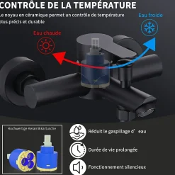 Homelody Mitigeur de Douche Robinet de Baignoire Mecanique Monocommande Double Sortie Mural Acier Inoxydable Noir Pour Baignoire* Robinet De Baignoire