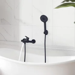 Homelody Mitigeur de Douche Robinet de Baignoire Mecanique Monocommande Double Sortie Mural Acier Inoxydable Noir Pour Baignoire* Robinet De Baignoire